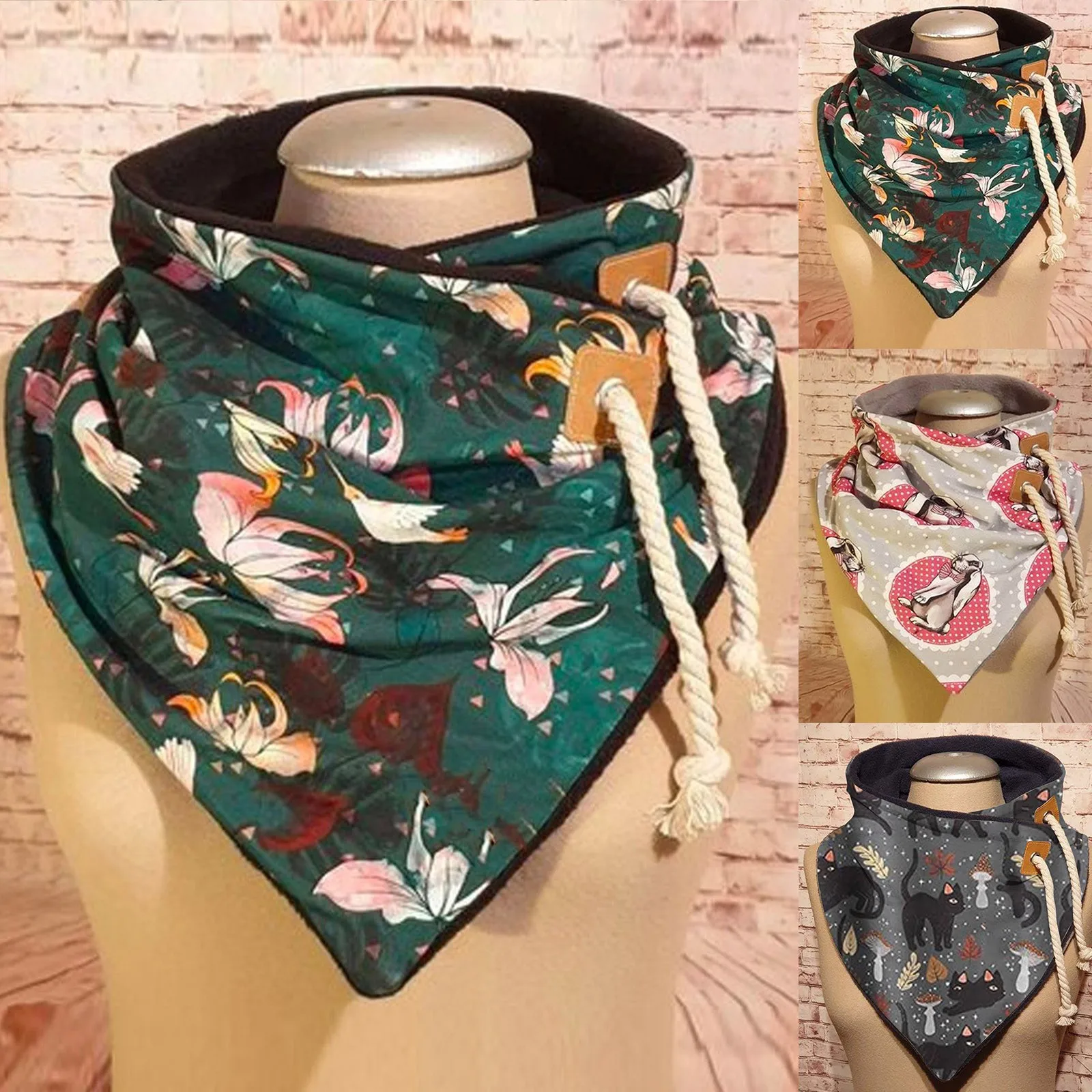 

Женский Шарф, Зимний мягкий Шарф с принтом, повседневные Осенние Теплые шарфы с кулиской, Мультяшные шарфы для женщин, роскошный Шарф для же...