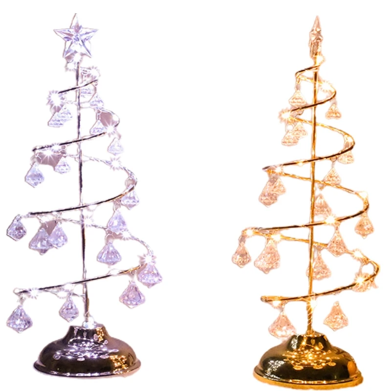 

2pcs/set LED Copper Wire Night Light Christmas Decoration Ornaments Crystal Tree Lamp Home Bedroom Decor Table Lamp