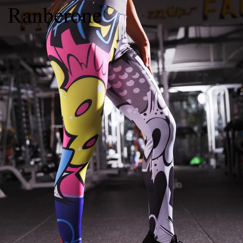 Ranberone Yoga Pants Women Fitness Sport Leggings For Women Cartoon 3D Printing Workout Legging High Waist Athletic Sport Pants