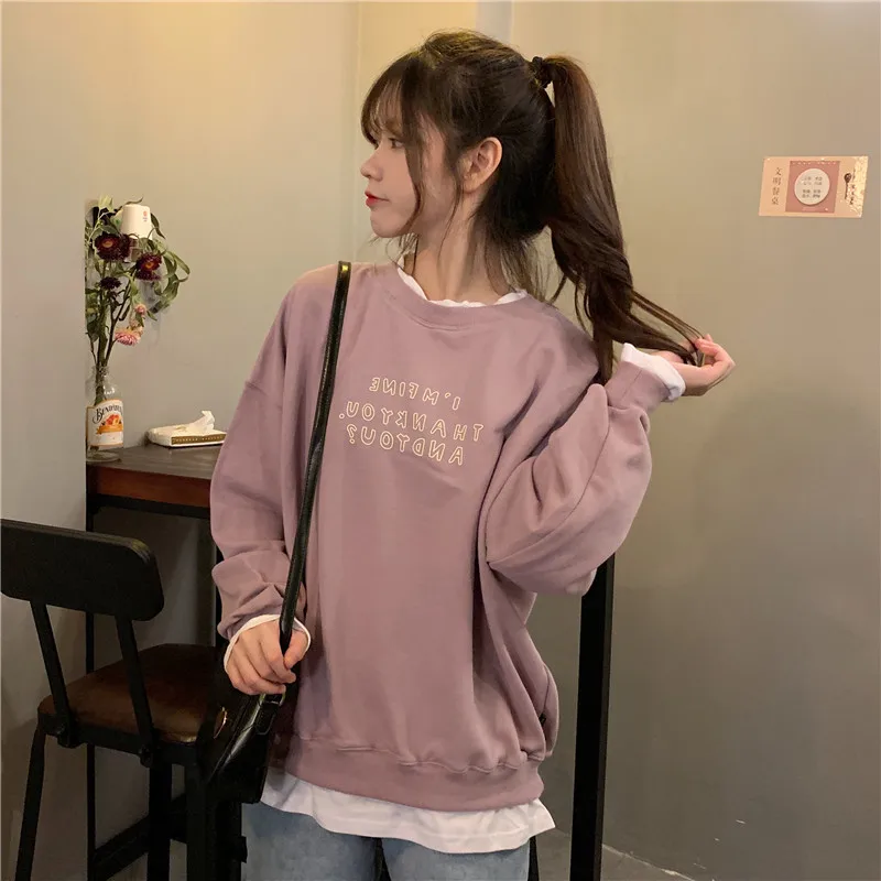 

Fake Two-Piece Oversize Sweater for Women 2021 Loose Korean Ins Idle Style BF Thin Fried Street Super Hot Top