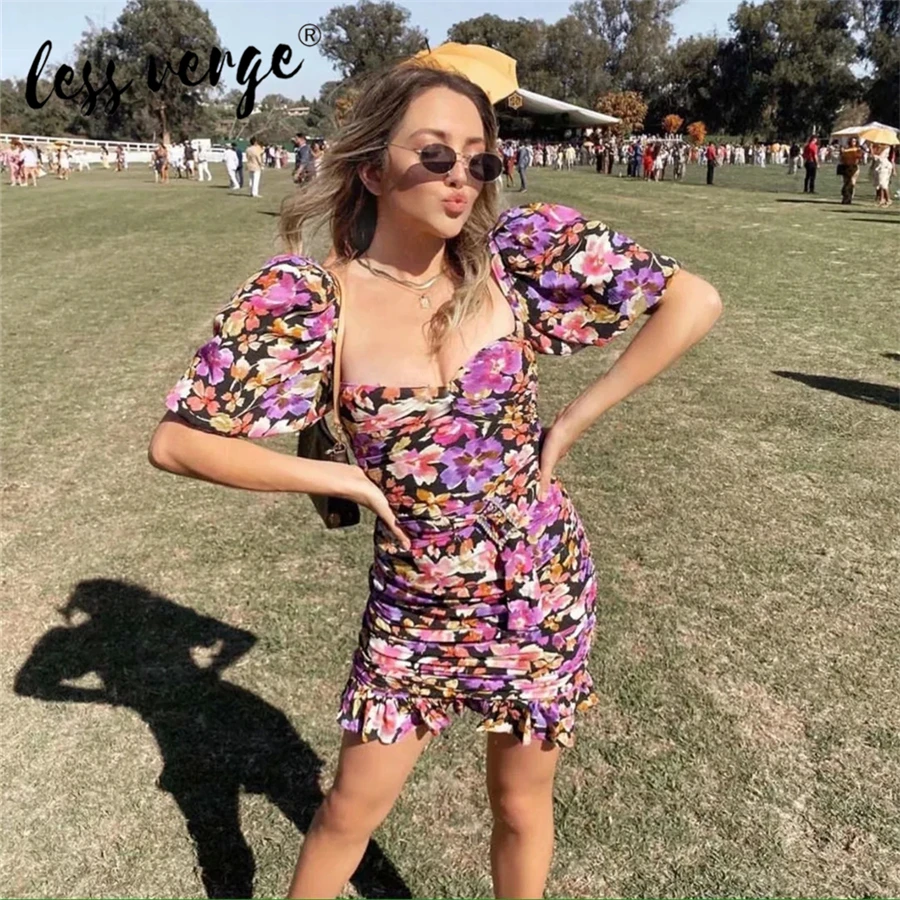 Женское облегающее платье с цветочным принтом Lessverge летнее коротким рукавом