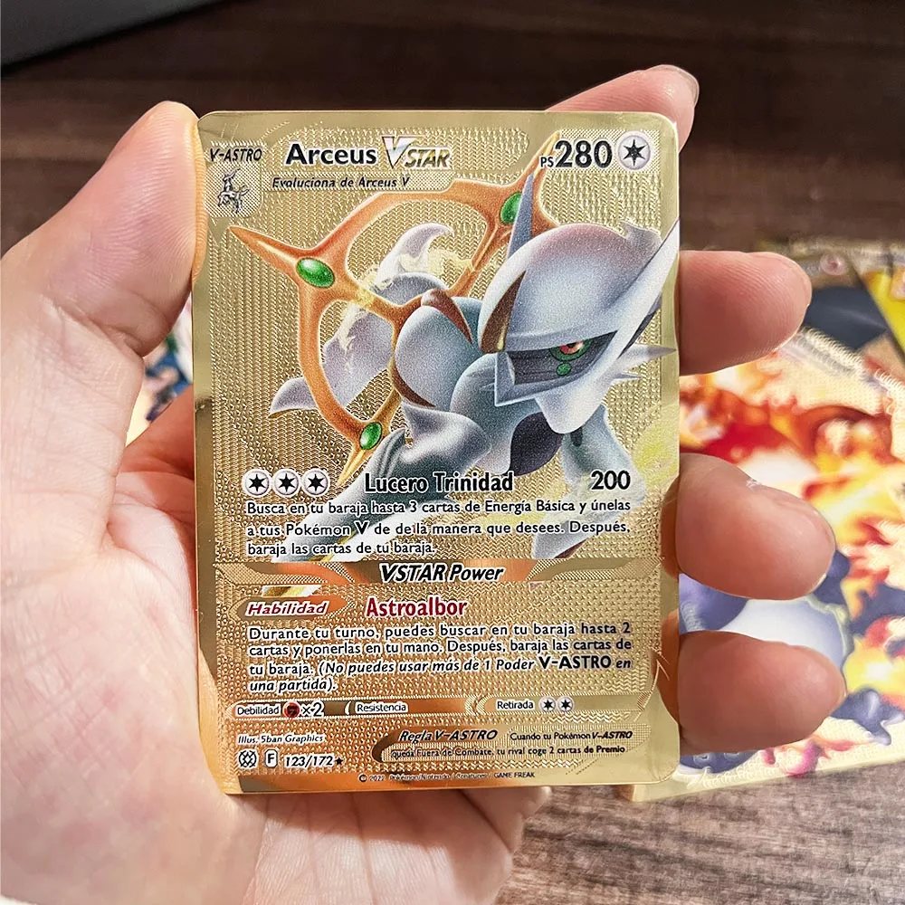 Испанские Pokemon металлическая карта Vmax Пикачу Чаризард Золотой Карты