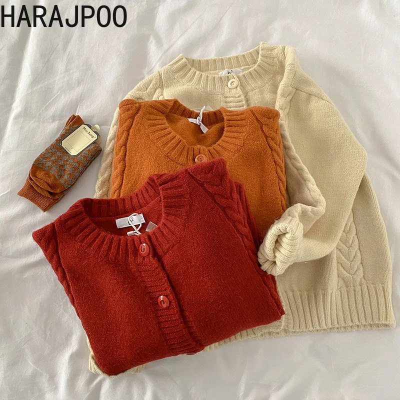 Женский винтажный кардиган Harajpoo однотонный трикотажный с круглым вырезом