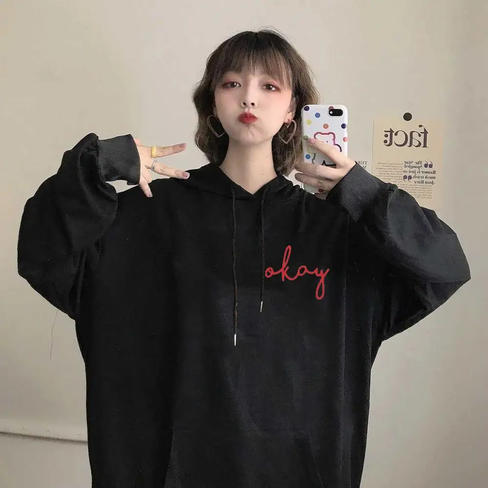 

Korean Loose Women's Tops Sweatshirt New Hoodies Women Winter Warm Thickening Letter Print Long Sleeve Hooded Pullover