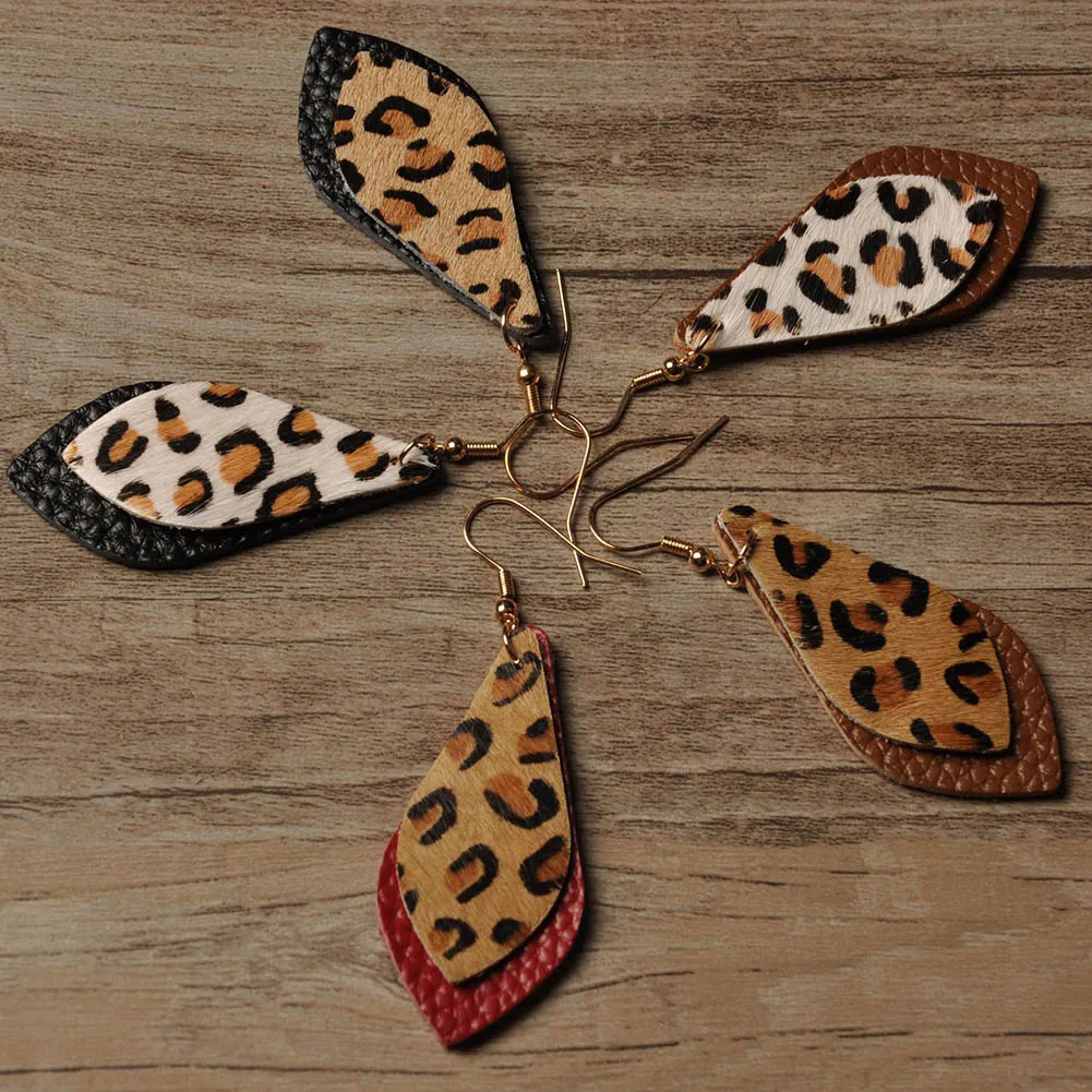 Модные леопардовые женские серьги кожаные зимние длинные Винтажные элегантные с