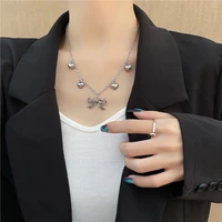 2021 trend fashion bow necklace for women ins style girl birthday party heart pendant necklace jewelry gift clothing accessories