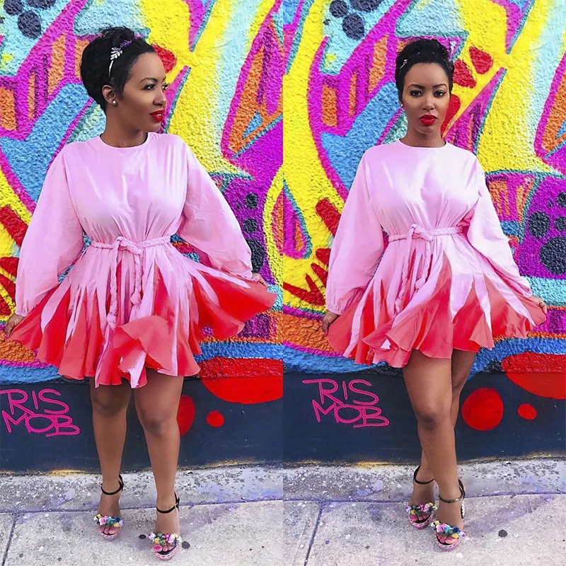 Розовые популярные цвета женское Бандажное платье Осеннее на шнуровке с высокой