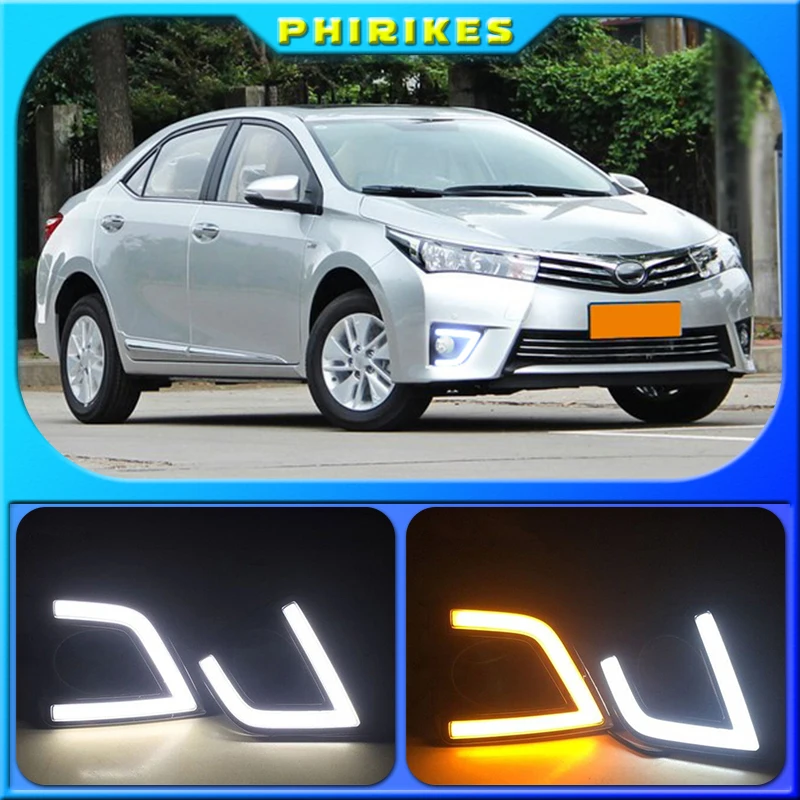 

1 Set drl For Toyota Corolla 2014 2015 2016 LED DRL Daytime Running Lights with yellow turn signal night blue