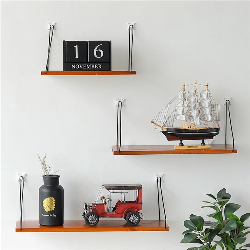 Железная деревянная подвесная декоративная настенная полка в скандинавском