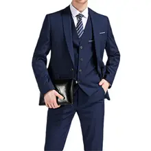 3Pcs Navy Blue Jacket Pants Vest Notch Lapel Blazer Trousers Groomsmen Tuxedo Best Man Suit For Wedding Coat+Pants+Tie+Waistcoat (4)