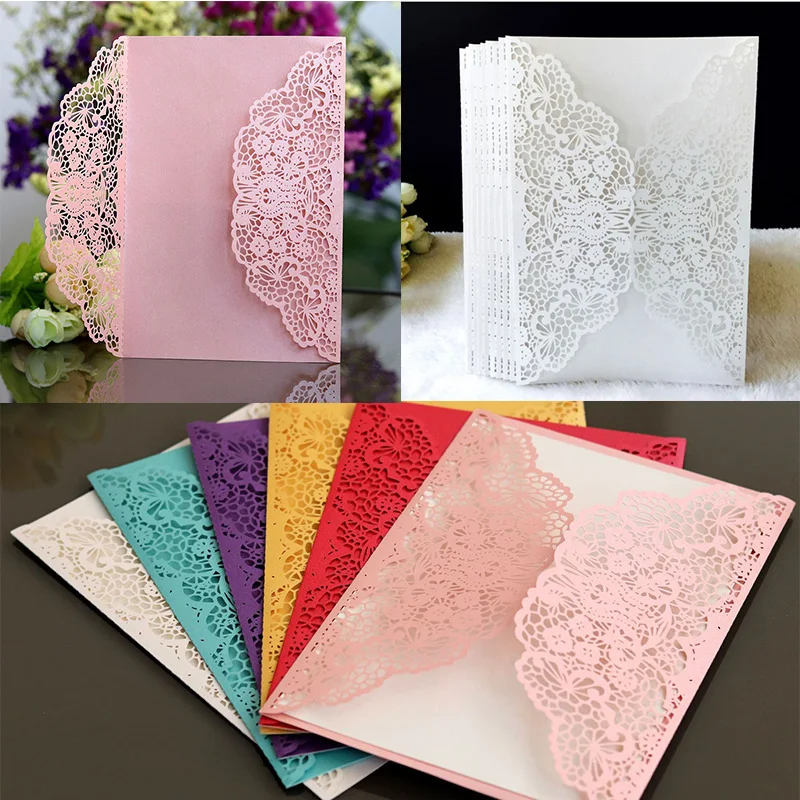

10pcs Elegant Laser Cut Wedding Invitations Card Lace Flower Business Cover Greeting Cards Birthday Wedding Party Favor Supplies