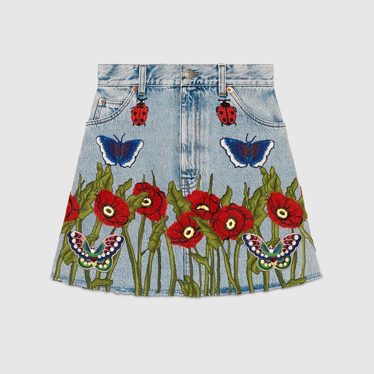 

New In the summer of embroidery jeans D0604 flowers skirt