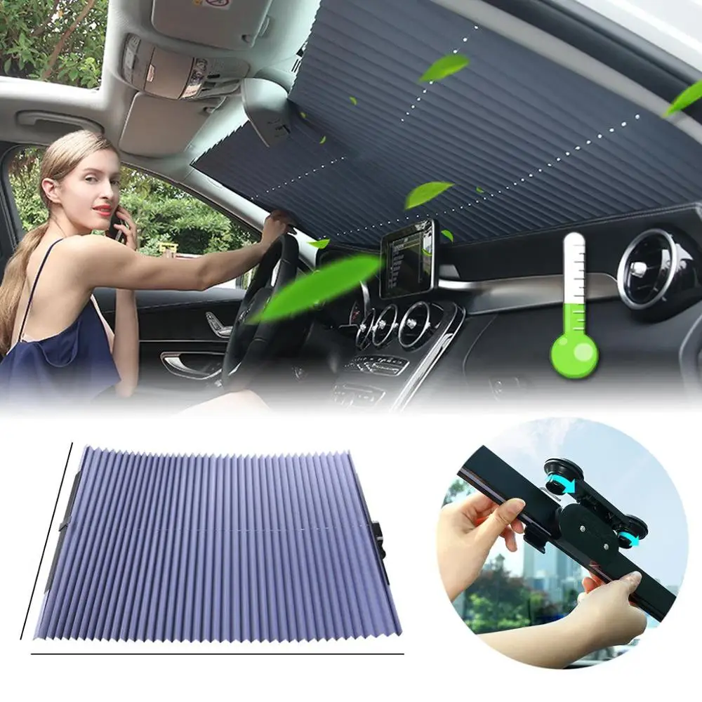 

Car Retractable Windshield Sun Shade Visor Folding Auto Block Cover Front Window Sunscreen Front Sun Block With UV Protection