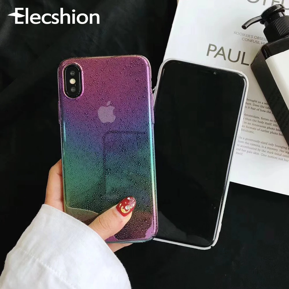 Градиентный чехол для телефона с каплями воды iPhone XR XS Max разноцветный Мягкий из