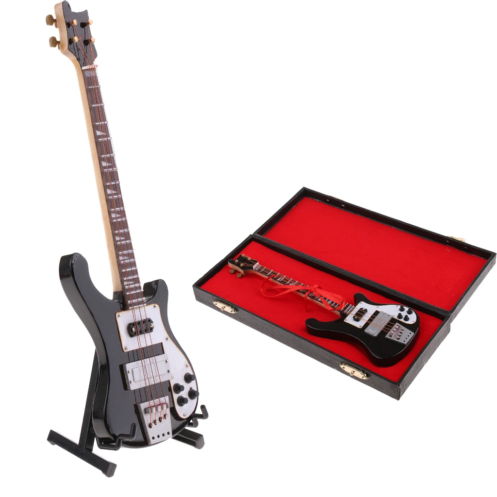 Ручная работа мини деревянная электрическая бас модель с подставкой для 1/6