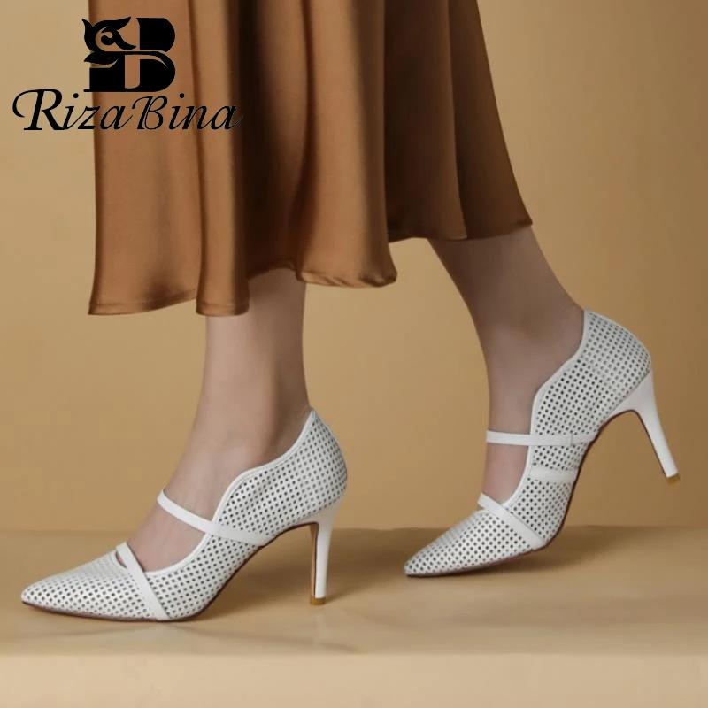 

RIZABINA/Новинка; Модные женские туфли-лодочки с острым носком на тонком высоком каблуке; Пикантная Милая обувь с перфорацией; Женская обувь; Ра...