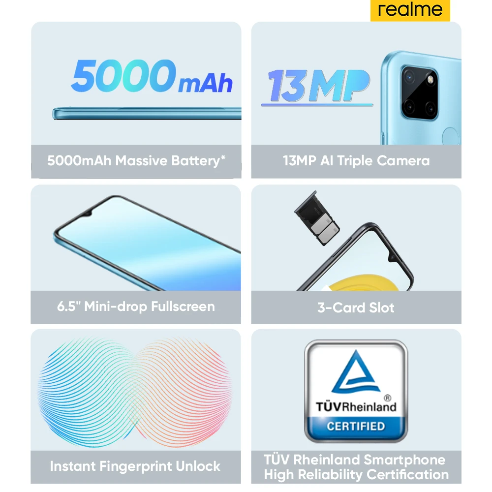 Realme-tel&eacute;fono inteligente C21Y versi&oacute;n rusa, procesador de ocho n&uacute;cleos, pantalla HD de 6,5 pulgadas, bater&iacute;a de 5000mAh, Triple C&aacute;mara ia de 13MP, narzo-1