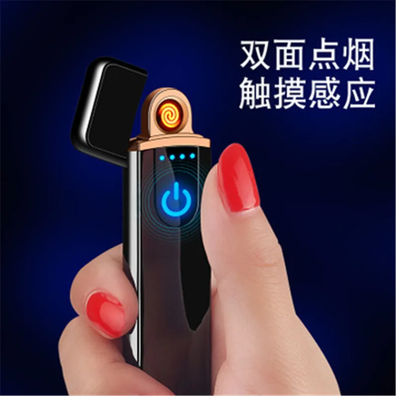 

Rechargeable Lighter Touch Screen Sensor USB Charging Lighters Flameless Windproof Metal Electric Cigarette Lighter for Men Gift