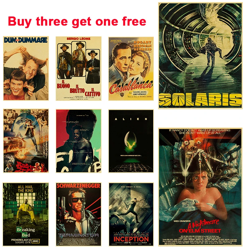 

Buy Three Get Four American Classic Movie Poster Retro Kraft Paper Poster Small Bar Cafe Living Room Study Bedroom Decoration