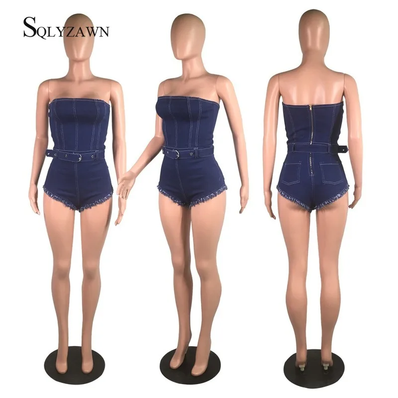 Женский облегающий джинсовый комбидресс с открытой спиной боди в уличном стиле