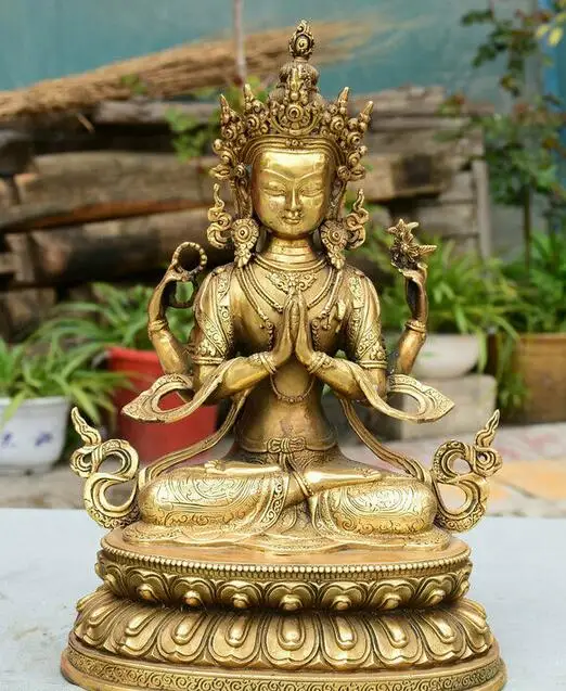 13 &quotтибетская латунная буддистская скульптура с 4 руками Будда - Цена: 19 255,77 руб.