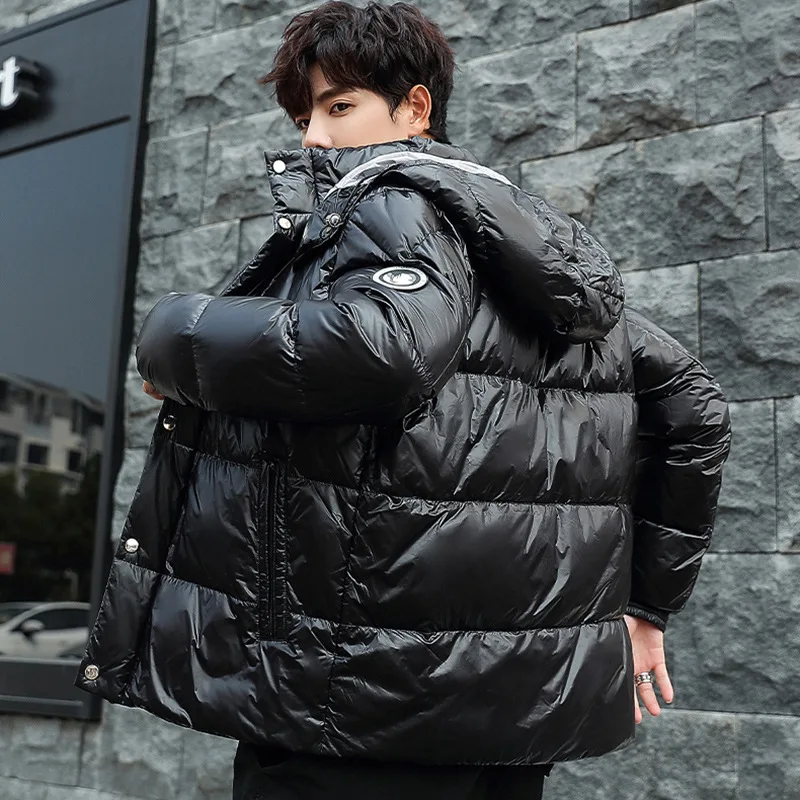 Winter 90% white duck down men's shiny down jacket men's short new couple models hooded down jacket Just for u Winter Down Parka