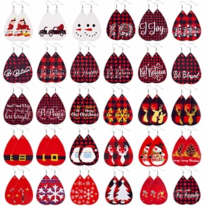 WANGAIYAO new drop-shaped Christmas leather double earrings Santa Claus is booming, Christmas color masks, old man leather earri