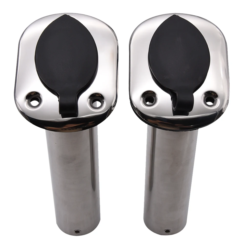 2 Pcs Stainless Steel Flush Mount Fishing Rod Holder for marine boat yacht accessories 30 / 90 Degree rod holder with cap