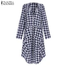 Женский модный кардиган 2021 года, топы ZANZEA, Клетчатая блуза в клетку, Женская винтажная блузка на пуговицах, повседневные длинные рубашки из хлопка и льна S-