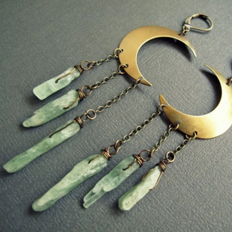 

Moon Earrings Raw Crystal Earrings Crescent Moon Jewelry