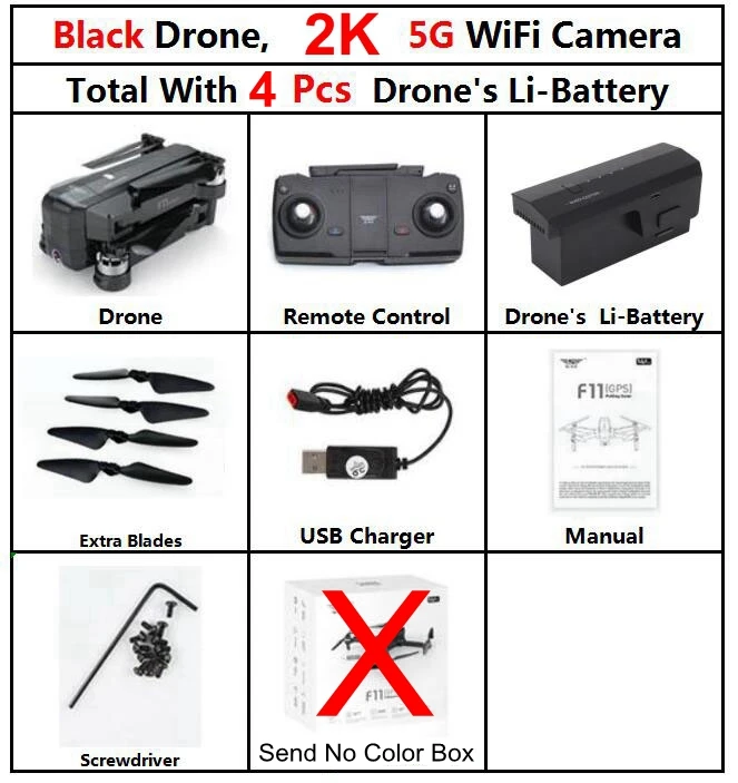 F11Pro 2K 4 Battery SJRC F11 PRO бесщеточный gps RC складной Дрон Квадрокоптер вертолет с Wi-Fi FPV 1080 P/2 K HD камера 25 минут время полета - Цвет: F11Pro 2K 4 Battery