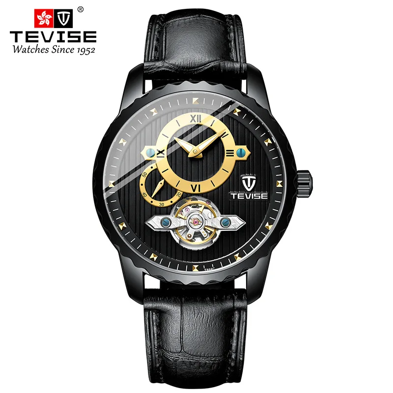 

Tevise Luxury Brand Men's Retro Leather Strap Mechanical Watch Fashion Tourbillon Movement Design Business Watch Sports Watch