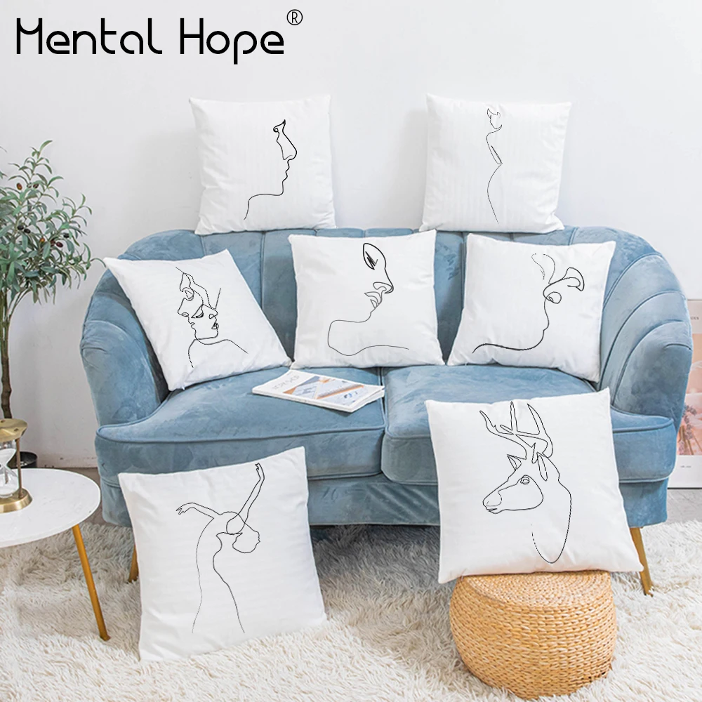 Геометрические линии чехол для подушки с принтом изображением лица плюшевые