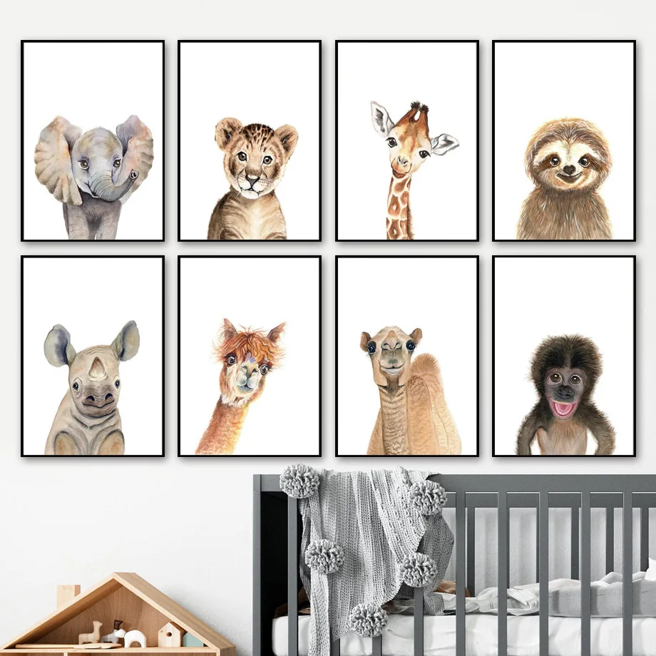 

Giraffe Sloth Rhino Lion Llama Nursery Wall Art Canvas Painting Nordic Posters And Prints Wall Pictures For Baby Kids Room Decor