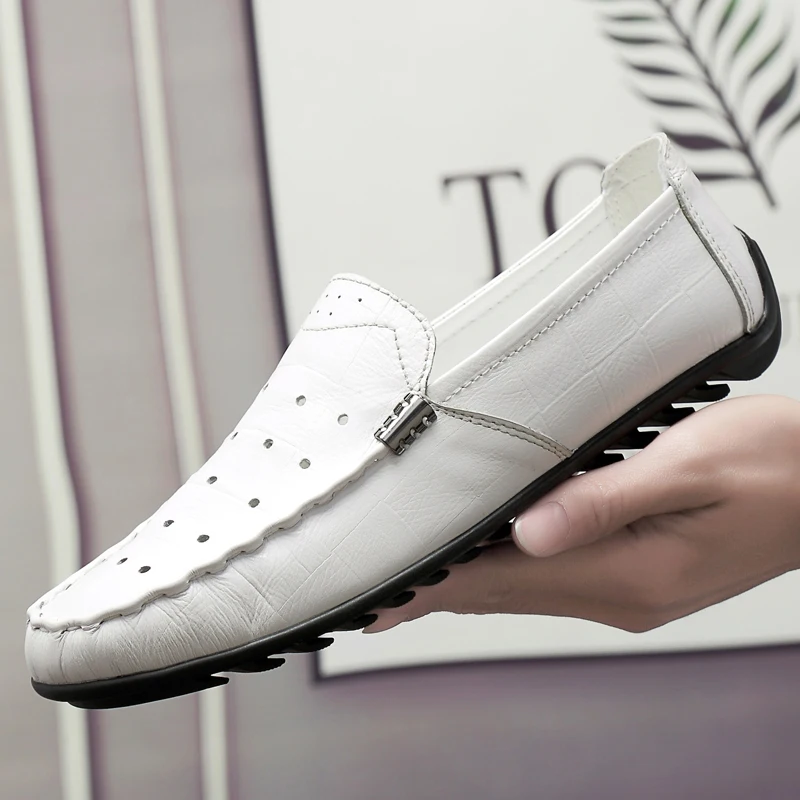 Лоферы мужские из натуральной кожи дышащие на плоской подошве | Обувь