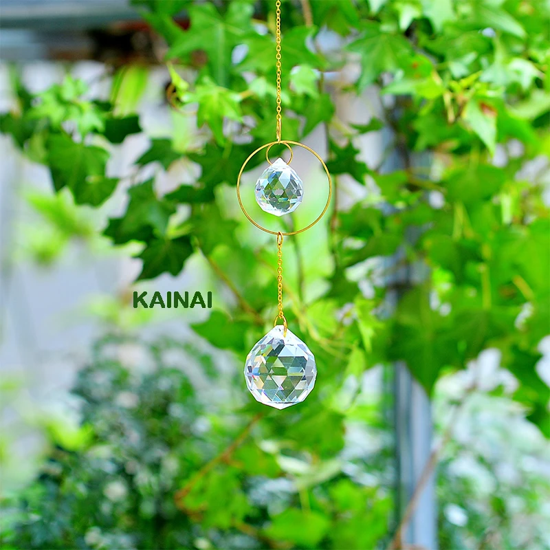

KAINAI Round Geometry Copper Hanging Window Sun catcher Double Prism Window Rainbow maker Decoration garden decoration outdoor