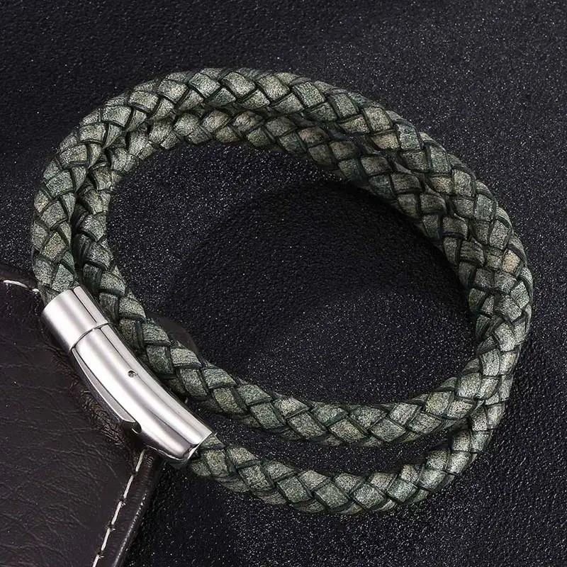 

Vintage Multi Layered Wrap Bracelet Charm Braided Leather Bracelet Steel Snaps Unisex Jewelry Bracelets & Bangles Gifts BB0486