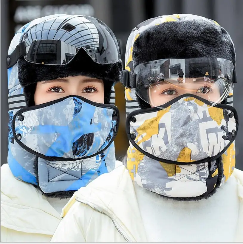 2020 уникальный дизайн ветрозащитные теплые уличные шапки с маской для лица очки