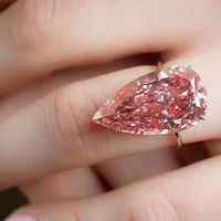 elegant trendy round wedding ring luxury pink crystal stone water drop ring promise engagement rings for women