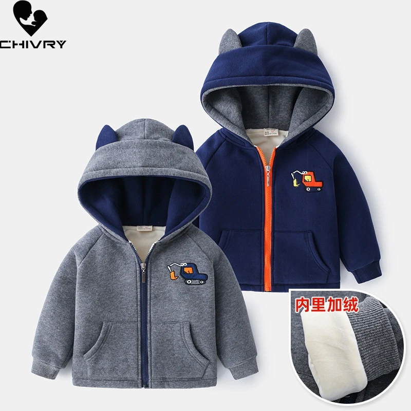 

New 2020 Boys Winter Thickening Jackets Cartoon Print Hooded Zipper Coat Children Kids Overcoat Windbreaker Jacket Outer Wear