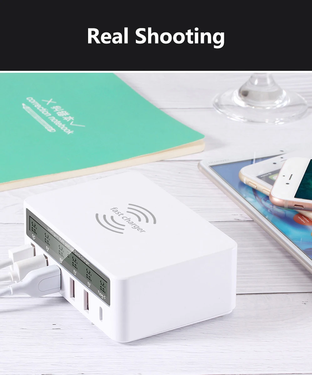5 USB порт быстрое зарядное устройство 3,0 PD USB C Быстрая зарядка для iPhone 8X8 plus samsung S10 xiaomi huawei Беспроводное зарядное устройство светодиодный дисплей