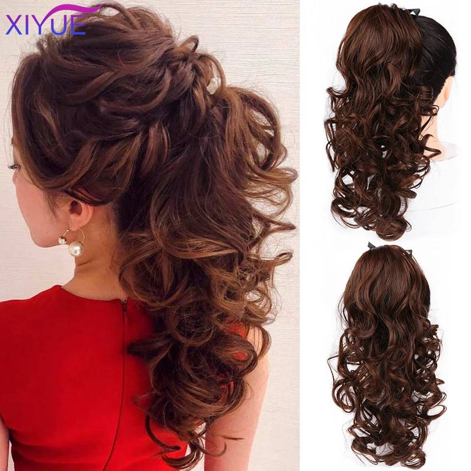 

XIYUE Long Wavy Wrap Around Clip In Ponytail Hair Extension Heat Resistant Synthetic Natural Wave Pony Tail Fake Hairpieces