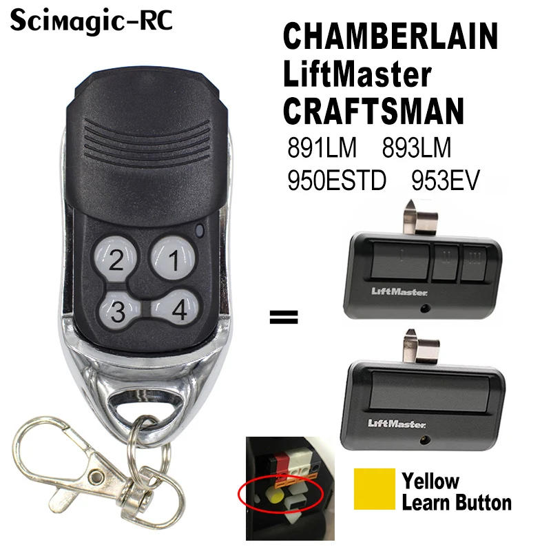 10 For Chamberlain Liftmaster Craftsman Garage Door Opener Remote Control 891LM 893LM (Yellow Learn Button)