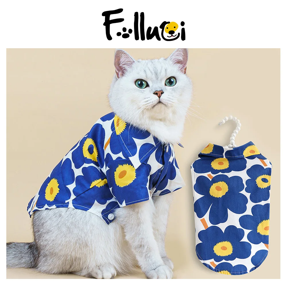 Рубашка для кошки красивая тонкая на весну и осень синяя кошка оранжевая Гарфилд