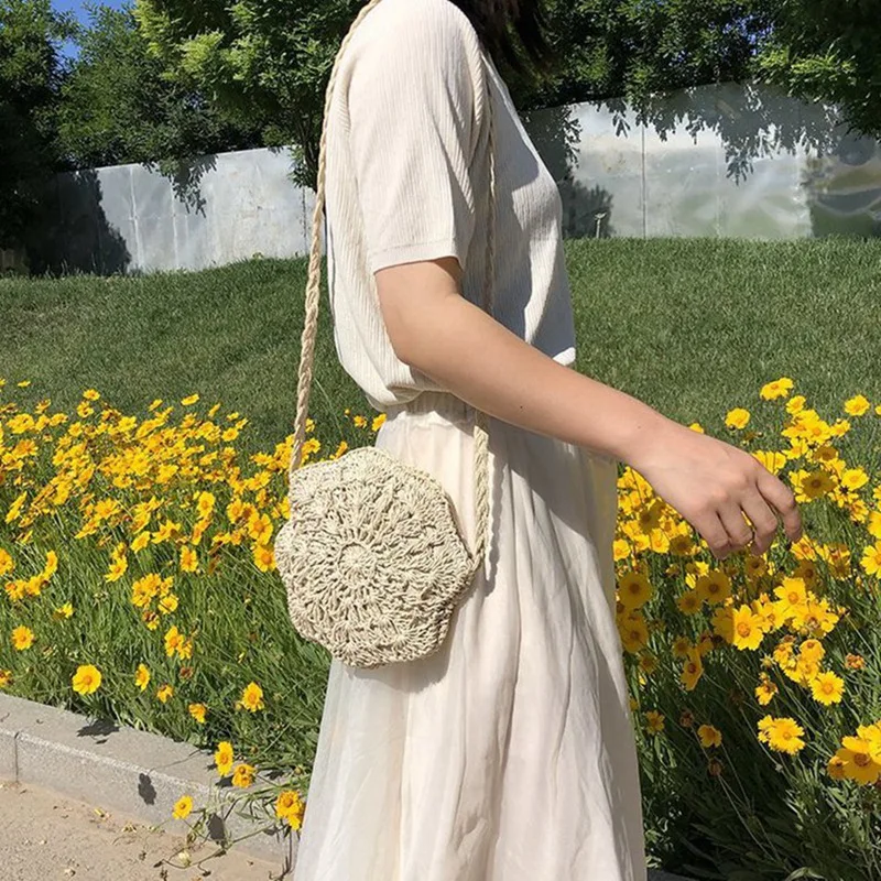 Модные круглые соломенные сумки через плечо для женщин плетеные дорожные