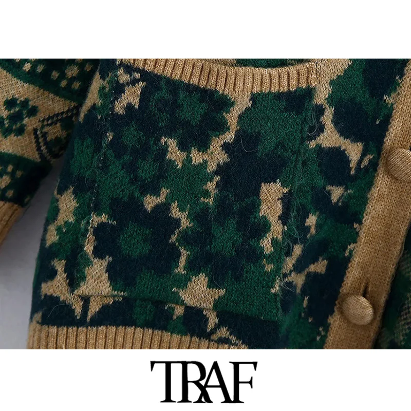 Женский жаккардовый кардиган с длинными рукавами и карманами |