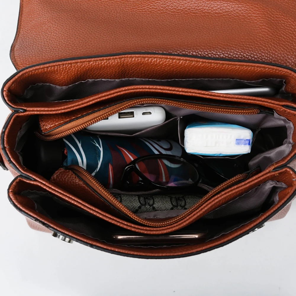 

Luxury leather ladies handbags new ladies crocodile pattern one shoulder messenger bag 3 layers large capacity small square bag