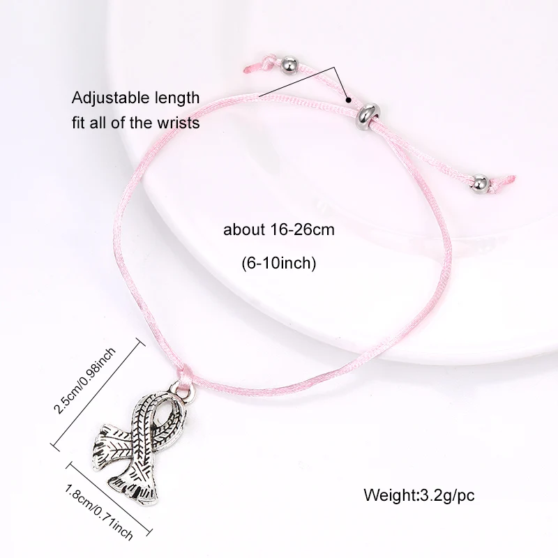 Браслет женский Регулируемый из розовой веревочной ленты с изображением рака