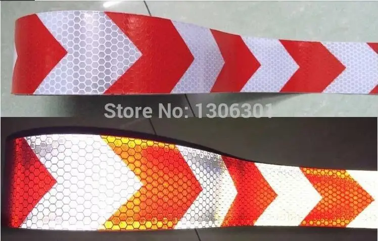 5cm white red arrow 1 м длинная самоклеящаяся ПВХ Светоотражающая Лента безопасности дорожного движения Строительная площадка светоотражающий знак - Цвет: 5cm white red arrow