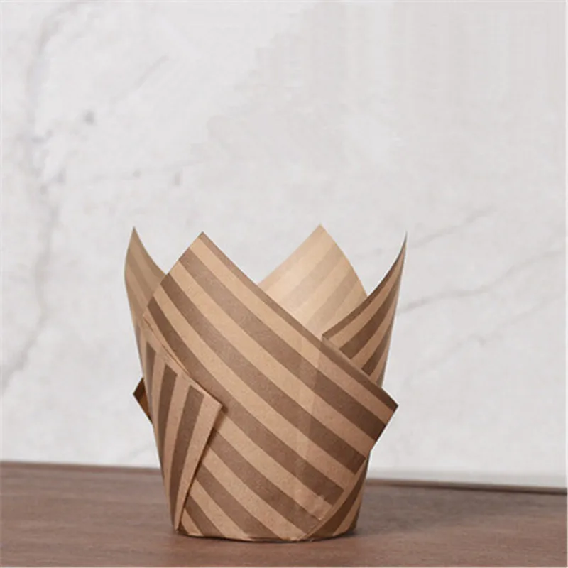 Бумажный стаканчик для кексов тюльпанов в полоску 50 шт. | Дом и сад